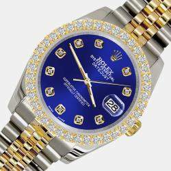 Rolex Custom Navy Blue  3.05ct Diamonds 18K Yellow Gold Stainless Steel Datejust 116233 Automatic Men's Wristwatch 36mm