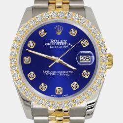 Rolex Custom Navy Blue  3.05ct Diamonds 18K Yellow Gold Stainless Steel Datejust 116233 Automatic Men's Wristwatch 36mm