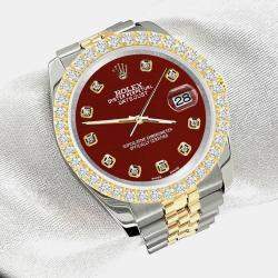 Rolex Custom Imperial Red 3.05ct Diamonds 18K Yellow Gold Stainless Steel Datejust 116233 Automatic Men's Wristwatch 36mm