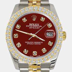 Rolex Custom Imperial Red 3.05ct Diamonds 18K Yellow Gold Stainless Steel Datejust 116233 Automatic Men's Wristwatch 36mm