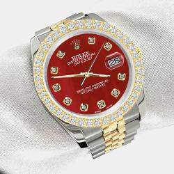 Rolex Custom Red 3.05ct Diamonds 18K Yellow Gold Stainless Steel Datejust 116233 Automatic Men's Wristwatch 36mm
