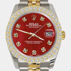 Rolex Custom Red 3.05ct Diamonds 18K Yellow Gold Stainless Steel Datejust 116233 Automatic Men's Wristwatch 36mm