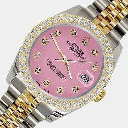 Rolex Custom Hot Pink 3.05ct Diamonds 18K Yellow Gold Stainless Steel Datejust 116233 Automatic Men's Wristwatch 36mm
