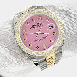 Rolex Custom Hot Pink 3.05ct Diamonds 18K Yellow Gold Stainless Steel Datejust 116233 Automatic Men's Wristwatch 36mm