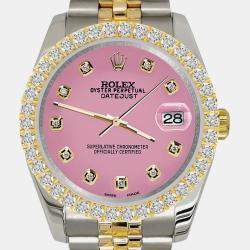 Rolex Custom Hot Pink 3.05ct Diamonds 18K Yellow Gold Stainless Steel Datejust 116233 Automatic Men's Wristwatch 36mm
