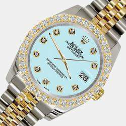 Rolex Custom Aqua Blue 3.05ct Diamonds 18K Yellow Gold Stainless Steel Datejust 116233 Automatic Men's Wristwatch 36mm
