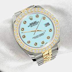 Rolex Custom Aqua Blue 3.05ct Diamonds 18K Yellow Gold Stainless Steel Datejust 116233 Automatic Men's Wristwatch 36mm