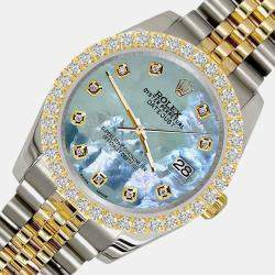 Rolex Custom Tahitian Blue 3.05ct Diamonds 18K Yellow Gold Stainless Steel Datejust 116233 Automatic Men's Wristwatch 36mm