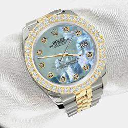 Rolex Custom Tahitian Blue 3.05ct Diamonds 18K Yellow Gold Stainless Steel Datejust 116233 Automatic Men's Wristwatch 36mm