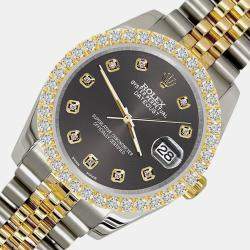 Rolex Custom Rhodium Gray 3.05ct Diamonds 18K Yellow Gold Stainless Steel Datejust 116233 Automatic Men's Wristwatch 36mm