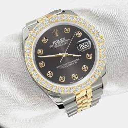 Rolex Custom Rhodium Gray 3.05ct Diamonds 18K Yellow Gold Stainless Steel Datejust 116233 Automatic Men's Wristwatch 36mm