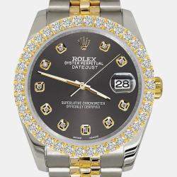Rolex Custom Rhodium Gray 3.05ct Diamonds 18K Yellow Gold Stainless Steel Datejust 116233 Automatic Men's Wristwatch 36mm