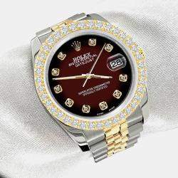 Rolex Custom Maroon Vignette 3.05ct Diamonds 18K Yellow Gold Stainless Steel Datejust 116233 Automatic Men's Wristwatch 36mm