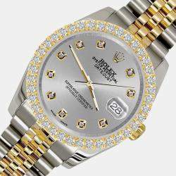 Rolex Custom Gray 3.05ct Diamonds 18K Yellow Gold Stainless Steel Datejust 116233 Automatic Men's Wristwatch 36mm