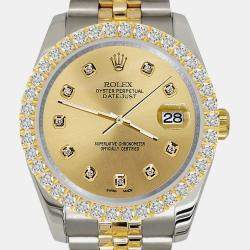 Rolex Custom Champagne 3.05ct Diamonds 18K Yellow Gold Stainless Steel Datejust 116233 Automatic Men's Wristwatch 36mm