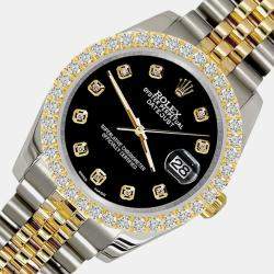Rolex Custom Black 3.05ct Diamonds 18K Yellow Gold Stainless Steel Datejust 116233 Automatic Men's Wristwatch 36mm