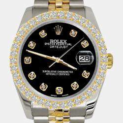 Rolex Custom Black 3.05ct Diamonds 18K Yellow Gold Stainless Steel Datejust 116233 Automatic Men's Wristwatch 36mm
