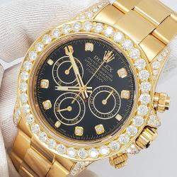 Rolex Custom Black 4.8ct Diamonds 18K Yellow Gold Cosmograph Daytona 116528 Automatic Men's Wristwatch 40mm