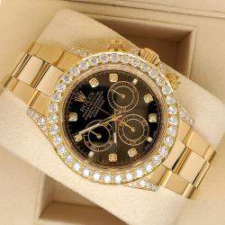 Rolex Custom Black 4.8ct Diamonds 18K Yellow Gold Cosmograph Daytona 116528 Automatic Men's Wristwatch 40mm