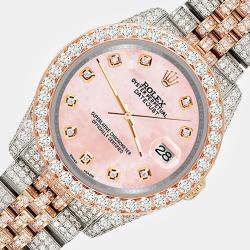 Rolex Custom Royal Pink 10.75ct Diamonds 18K Rose Gold Stainless Steel Datejust 116231 Automatic Men's Wristwatch 36mm