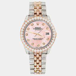 Rolex Custom Royal Pink 10.75ct Diamonds 18K Rose Gold Stainless Steel Datejust 116231 Automatic Men's Wristwatch 36mm