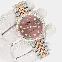 Rolex Custom Salmon 10.75ct Diamonds 18K Rose Gold Stainless Steel Datejust 116231 Automatic Men's Wristwatch 36mm