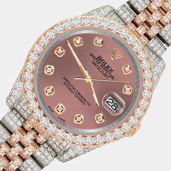 Rolex Custom Salmon 10.75ct Diamonds 18K Rose Gold Stainless Steel Datejust 116231 Automatic Men's Wristwatch 36mm