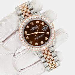 Rolex Custom Chocolate  10.75ct Diamonds 18K Rose Gold Stainless Steel Datejust 116231 Automatic Men's Wristwatch 36mm