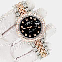 Rolex Custom Black 10.75ct Diamonds 18K Rose Gold Stainless Steel Datejust 116231 Automatic Men's Wristwatch 36mm