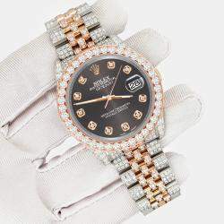 Rolex Custom Rhodium Gray 10.75ct Diamonds 18K Rose Gold Stainless Steel Datejust 116231 Automatic Men's Wristwatch 36mm
