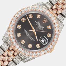 Rolex Custom Rhodium Gray 10.75ct Diamonds 18K Rose Gold Stainless Steel Datejust 116231 Automatic Men's Wristwatch 36mm