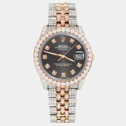 Rolex Custom Rhodium Gray 10.75ct Diamonds 18K Rose Gold Stainless Steel Datejust 116231 Automatic Men's Wristwatch 36mm
