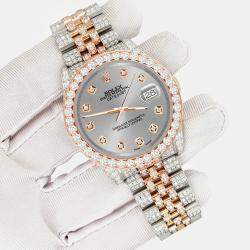 Rolex Custom Gray 10.75ct Diamonds 18K Rose Gold Stainless Steel Datejust 116231 Automatic Men's Wristwatch 36mm