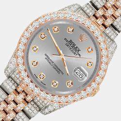 Rolex Custom Gray 10.75ct Diamonds 18K Rose Gold Stainless Steel Datejust 116231 Automatic Men's Wristwatch 36mm