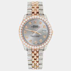Rolex Custom Gray 10.75ct Diamonds 18K Rose Gold Stainless Steel Datejust 116231 Automatic Men's Wristwatch 36mm