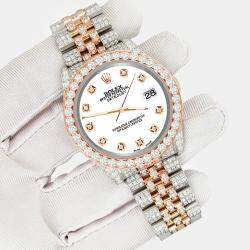 Rolex Custom White 10.75ct Diamonds 18K Rose Gold Stainless Steel Datejust 116231 Automatic Men's Wristwatch 36mm