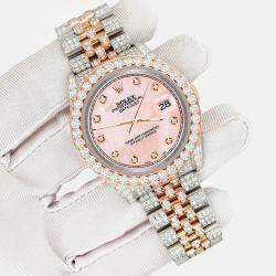 Rolex Custom Royal Pink 10.75ct Diamonds 18K Rose Gold Stainless Steel Datejust 116231 Automatic Men's Wristwatch 36mm