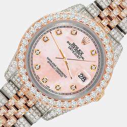 Rolex Custom Royal Pink 10.75ct Diamonds 18K Rose Gold Stainless Steel Datejust 116231 Automatic Men's Wristwatch 36mm