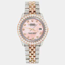 Rolex Custom Royal Pink 10.75ct Diamonds 18K Rose Gold Stainless Steel Datejust 116231 Automatic Men's Wristwatch 36mm