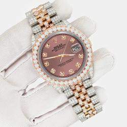 Rolex Custom Salmon 10.75ct Diamonds 18K Rose Gold Stainless Steel Datejust 116231 Automatic Men's Wristwatch 36mm