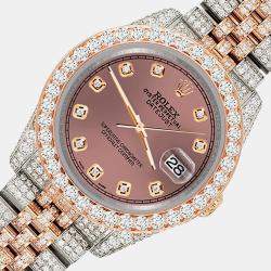 Rolex Custom Salmon 10.75ct Diamonds 18K Rose Gold Stainless Steel Datejust 116231 Automatic Men's Wristwatch 36mm