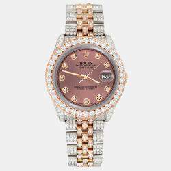 Rolex Custom Salmon 10.75ct Diamonds 18K Rose Gold Stainless Steel Datejust 116231 Automatic Men's Wristwatch 36mm