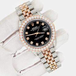 Rolex Custom Black 10.75ct Diamonds 18K Rose Gold Stainless Steel Datejust 116231 Automatic Men's Wristwatch 36mm