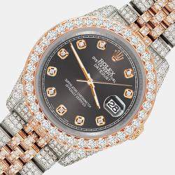 Rolex Custom Rhodium Gray 10.75ct Diamonds 18K Rose Gold Stainless Steel Datejust 116231 Automatic Men's Wristwatch 36mm
