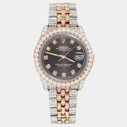 Rolex Custom Rhodium Gray 10.75ct Diamonds 18K Rose Gold Stainless Steel Datejust 116231 Automatic Men's Wristwatch 36mm