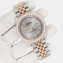 Rolex Custom Gray 10.75ct Diamonds 18K Rose Gold Stainless Steel Datejust 116231 Automatic Men's Wristwatch 36mm