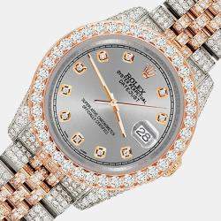 Rolex Custom Gray 10.75ct Diamonds 18K Rose Gold Stainless Steel Datejust 116231 Automatic Men's Wristwatch 36mm