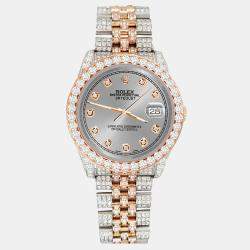 Rolex Custom Gray 10.75ct Diamonds 18K Rose Gold Stainless Steel Datejust 116231 Automatic Men's Wristwatch 36mm