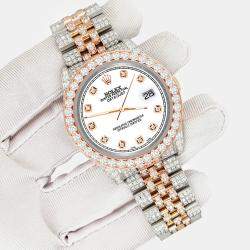 Rolex Custom White 10.75ct Diamonds 18K Rose Gold Stainless Steel Datejust 116231 Automatic Men's Wristwatch 36mm