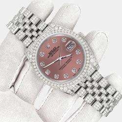 Rolex Custom Salmon 10.2ct Diamonds Stainless Steel Datejust 116200 Automatic Men's Wristwatch 36mm